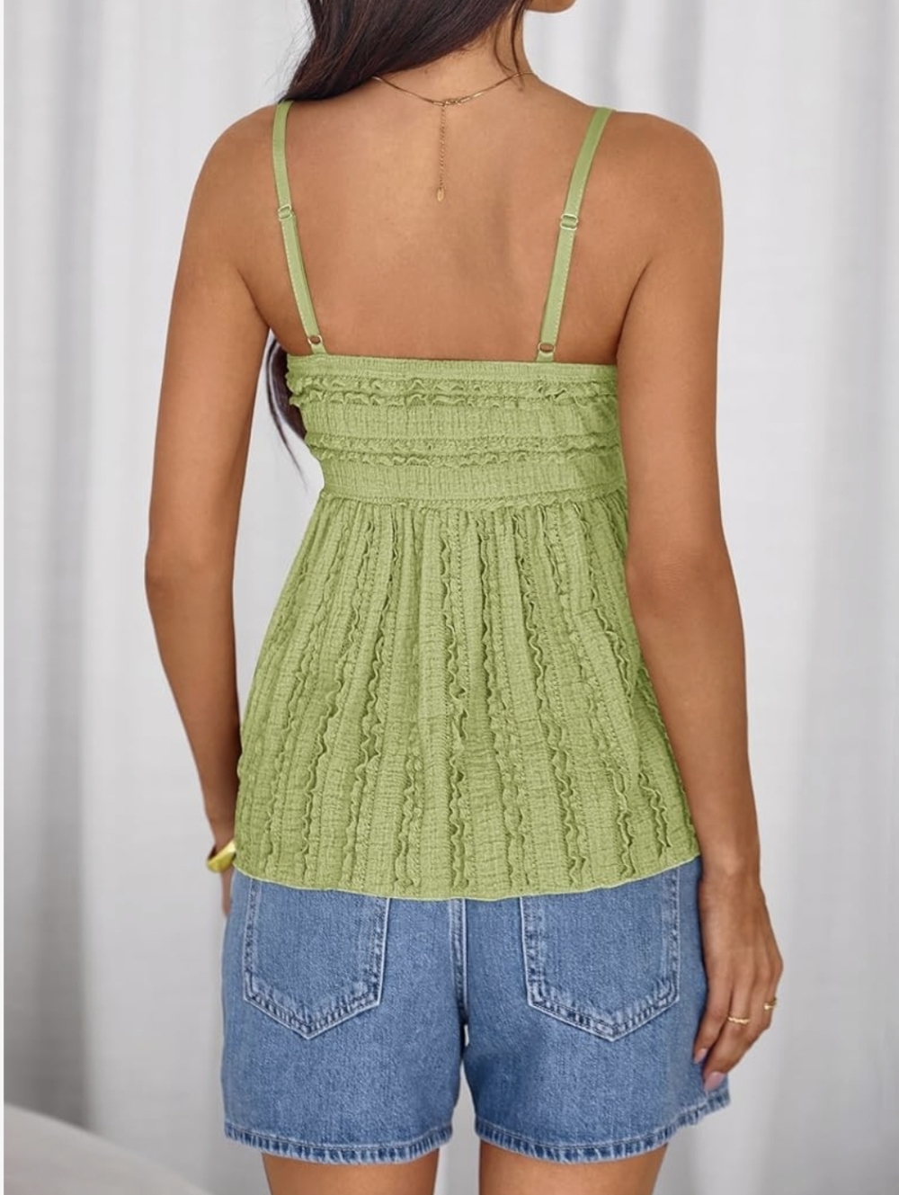 Lace-Trim Smocked Spaghetti Strap Top - Picture 3 of 5